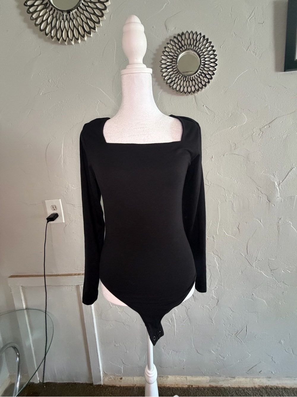 Old Navy Black Long-Sleeve Square Neck Bodysuit